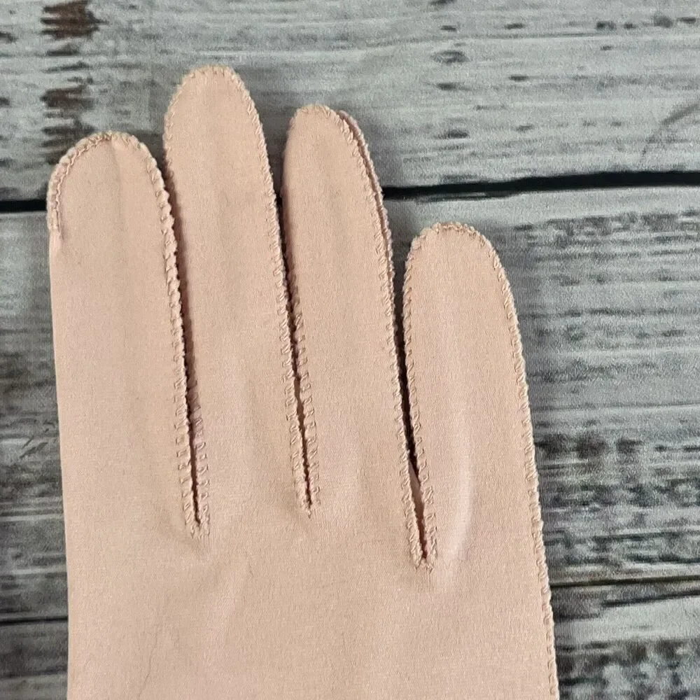 Vintage Crescendoe Pink Fabric Bridgerton Hand Gloves size 7 Stretch Tea Party